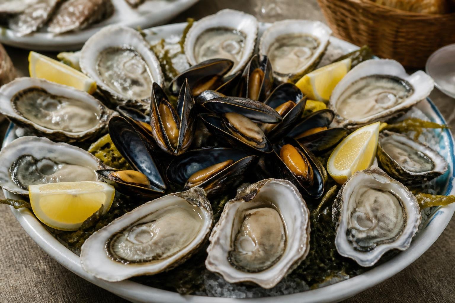 Huîtres et moules fraîches prêtes à être dégustées